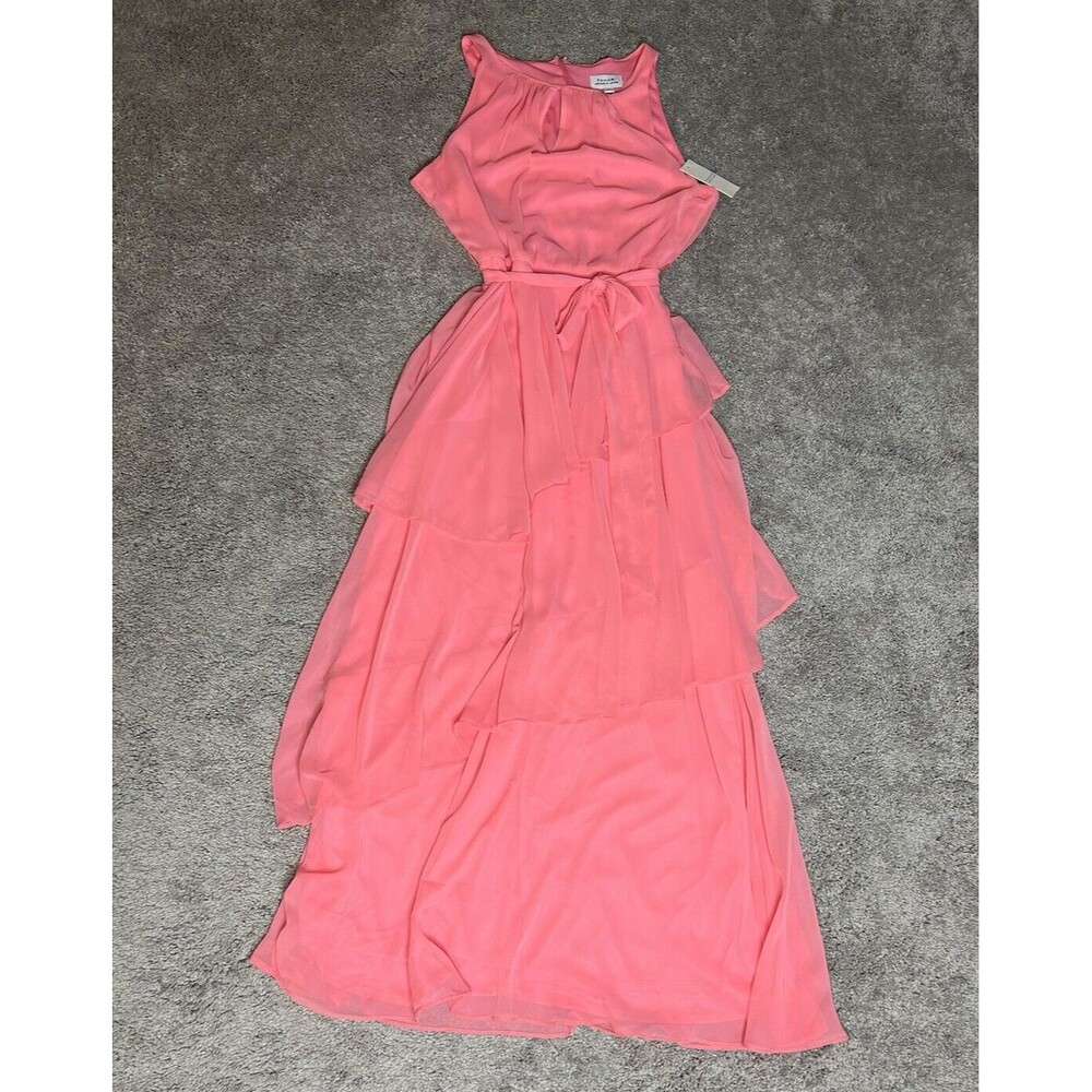 Tahari Arthur S. Levine Tiered Pink Maxi Long Dress Size 12 Fairycore Prom